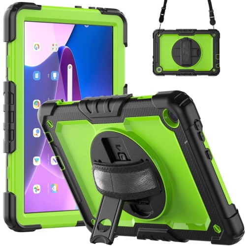 Shockproof Pancerne Etui z Paskiem, Uchwytem do Lenovo Tab M10 10.1 3 gen czarno-zielone