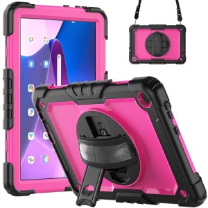 Shockproof  Pancerne Etui z Paskiem, Uchwytem do Lenovo Tab M10 10.1 3 gen czarno-różowe