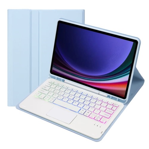 Niebieskie Etui Podświetlana Klawiatura z TouchPad do Samsung Galaxy Tab S9 FE
