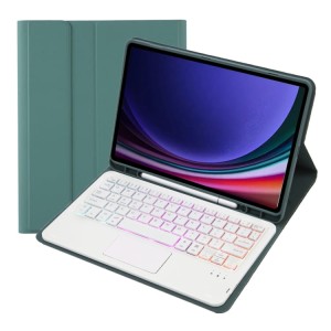 Zielone Etui Podświetlana Klawiatura z TouchPad do Samsung Galaxy Tab S9 FE