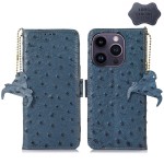 Skórzane Etui Pokrowiec RFID do iPhone 15 Pro Max niebieskie