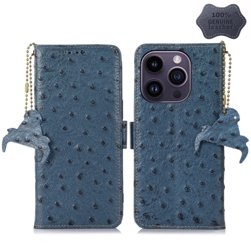 Skórzane Etui Pokrowiec RFID do iPhone 15 Pro Max niebieskie