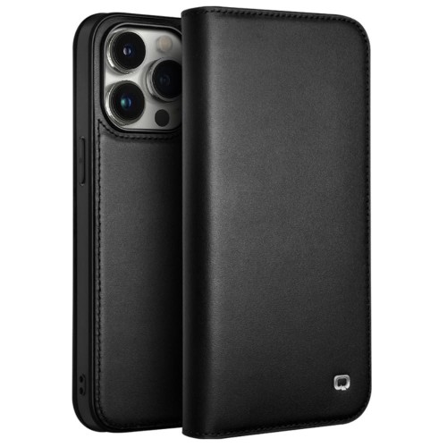 QIALINO Eleganckie Skórzane Matowe Etui do iPhone 15 Pro Max czarne
