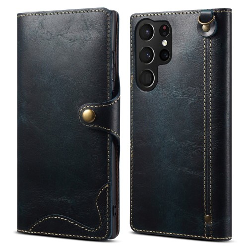 Denior Skórzane Etui Pokrowiec do Samsung Galaxy S24 Ultra 5G niebieskie