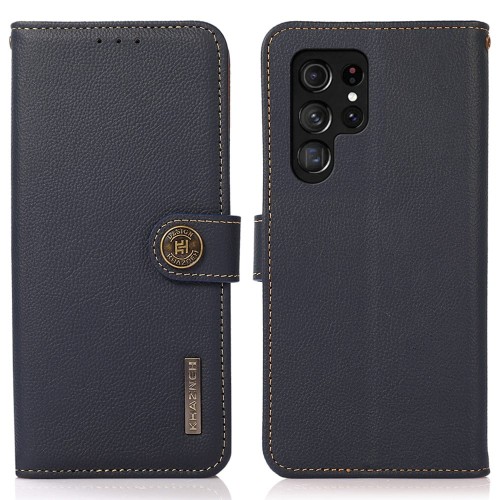 KHAZNEH Skórzane Etui Pokrowiec FRID do Samsung Galaxy S24 Ultra 5G granatowe