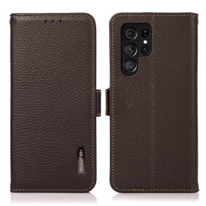 KHAZNEH Skórzane Etui Pokrowiec FRID do Samsung Galaxy S24 Ultra 5G brązowe