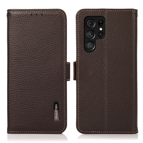 KHAZNEH Skórzane Etui Pokrowiec FRID do Samsung Galaxy S24 Ultra 5G brązowe