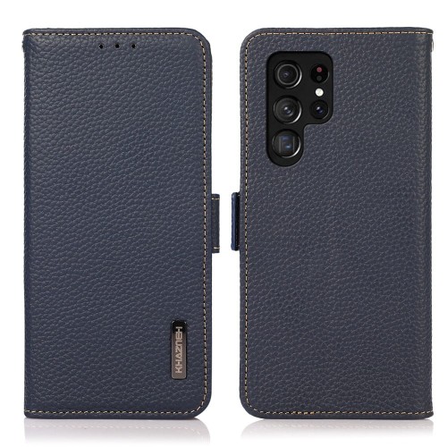 KHAZNEH Skórzane Etui Pokrowiec FRID do Samsung Galaxy S24 Ultra 5G niebieskie