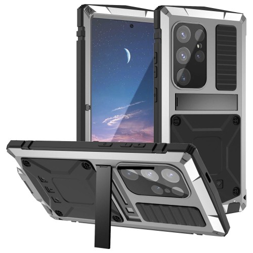 R-JUST Mocne Pancerne Etui Antywstrząsowe do Samsung Galaxy S24 Ultra 5G srebrne