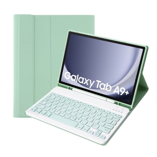 Miętowe Etui Bezprzewodowa Klawiatura do Samsung Galaxy Tab A9+