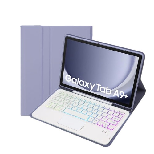 Fioletowe Etui Podświetlana Klawiatura z TouchPad do Samsung Galaxy Tab A9+