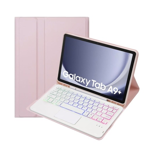 Różowe Etui Podświetlana Klawiatura z TouchPad do Samsung Galaxy Tab A9+