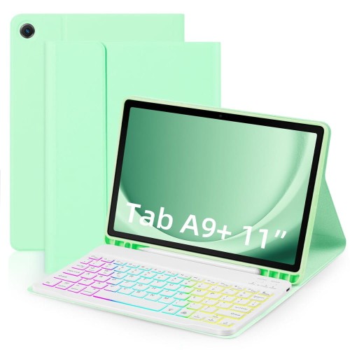 Zielone Etui Podświetlana Klawiatura do Samsung Galaxy Tab A9 Plus