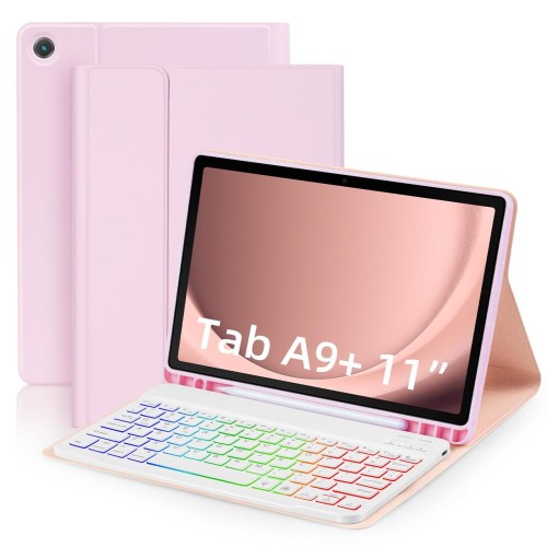 Różowe Etui Podświetlana Klawiatura do Samsung Galaxy Tab A9 Plus