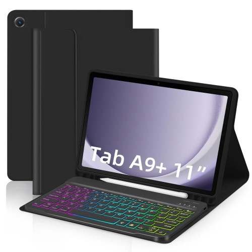 Czarne Etui Podświetlana Klawiatura do Samsung Galaxy Tab A9 Plus