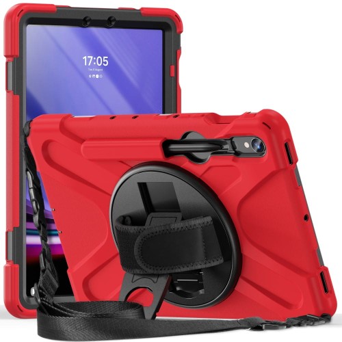 Shockproof Pancerne Etui z Paskiem do Samsung Galaxy Tab S9 FE czerwone