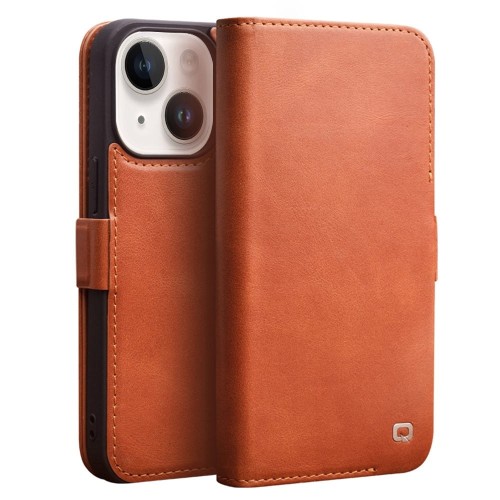 QIALINO Eleganckie Skórzane Etui do iPhone 14 Plus brązowe jasne