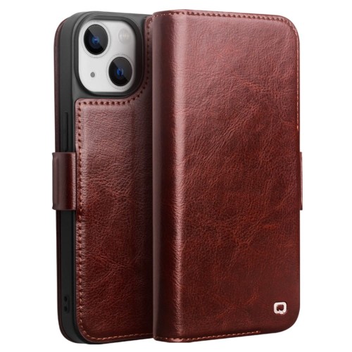 QIALINO Eleganckie Skórzane Etui do iPhone 14 Plus brązowe