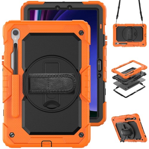 Shockproof Pancerne Etui z Paskiem do Samsung Galaxy Tab S9 FE pomarańczowe