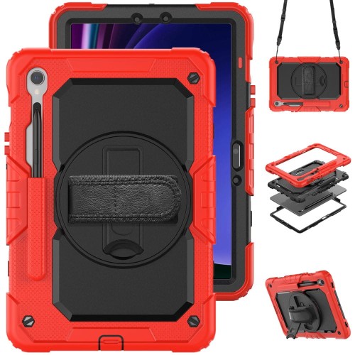 Shockproof Pancerne Etui z Paskiem do Samsung Galaxy Tab S9 FE czerwone