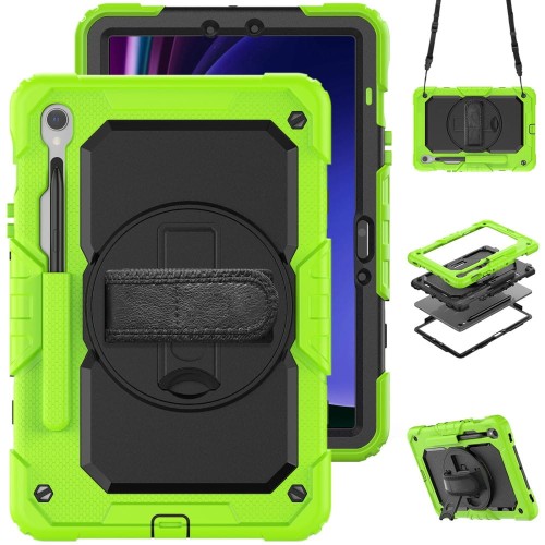 Shockproof Pancerne Etui z Paskiem do Samsung Galaxy Tab S9 FE zielone