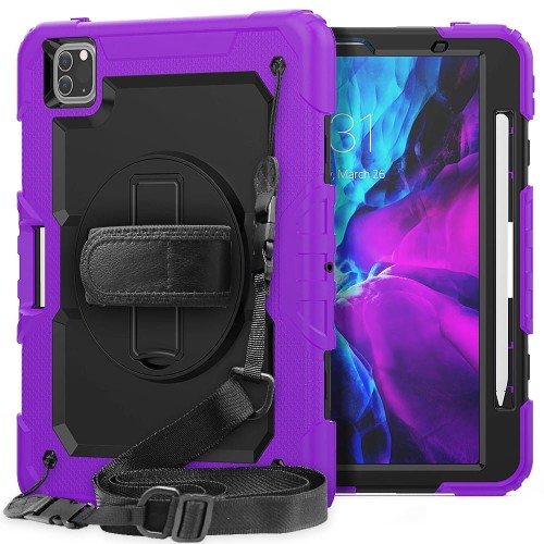 Pancerne Etui z Uchwytem i Paskiem do iPad Pro 11 2021/2020/2018 fioletowe