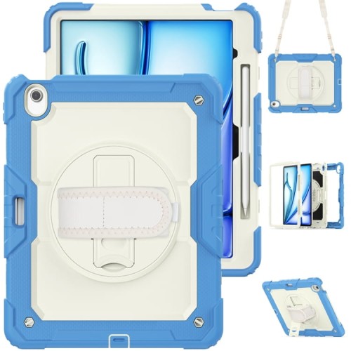 Niebieskie Pancerne Etui z Uchwytem i Paskiem do iPad Air 13 2025/2024