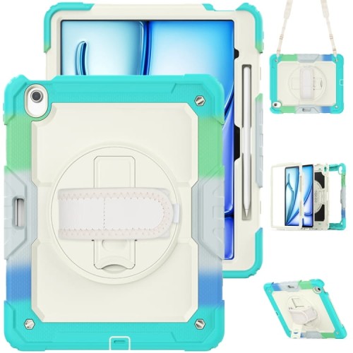 Zielone Pancerne Etui z Uchwytem i Paskiem do iPad Air 13 2025/2024