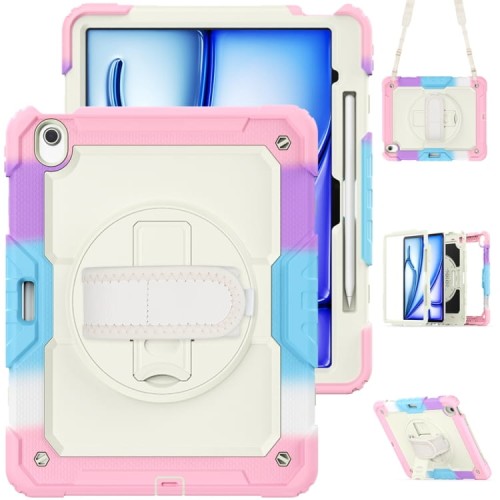 Różowe Pancerne Etui z Uchwytem i Paskiem do iPad Air 13 2024
