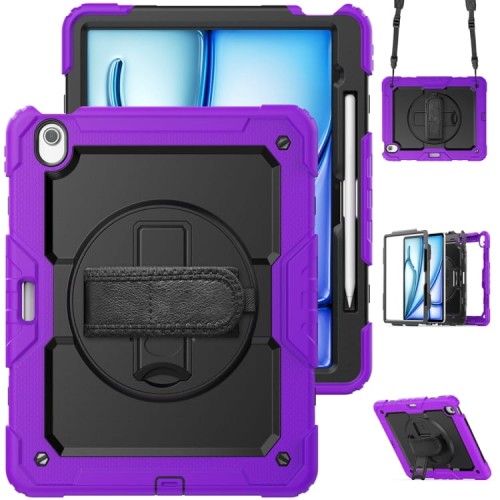Fioletowe Pancerne Etui z Uchwytem i Paskiem do iPad Air 13 2024
