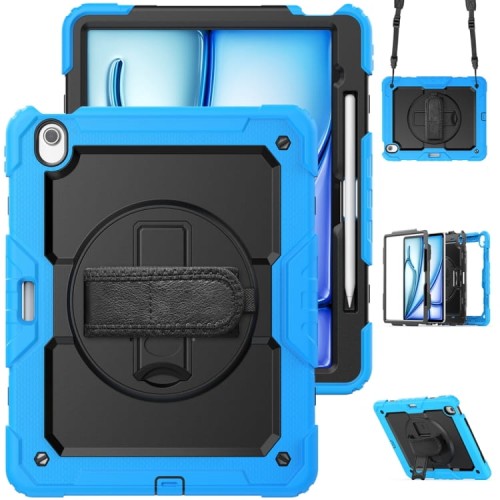 Niebiesko-czarne Pancerne Etui z Uchwytem i Paskiem do iPad Air 13 2025/2024