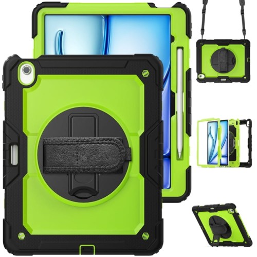 Zielono-czarne Pancerne Etui z Uchwytem i Paskiem do iPad Air 13 2024