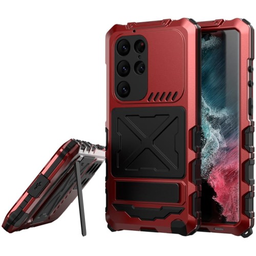 R-JUST Pancerne Metalowe Etui do Samsung Galaxy S23 Ultra 5G czerwone