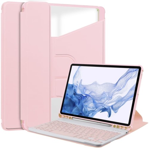 Różowe Obrotowe Etui Bezprzewodowa Klawiatura do Samsung Galaxy Tab S9