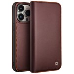 QIALINO Eleganckie Matowe Skórzane Etui do iPhone 15 Pro brązowe