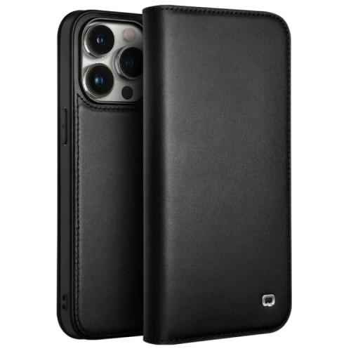 QIALINO Eleganckie Matowe Skórzane Etui do iPhone 15 Pro czarne
