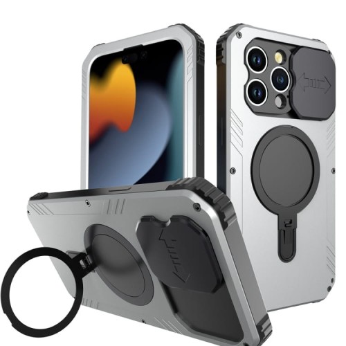 Pancerne Etui Antywstrząsowe z MagSafe do iPhone 15 Pro srebrne