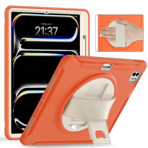 Pomarańczowe Pancerne Etui z Uchwytem i Podstawką do iPad Pro 13 2024