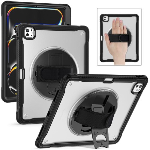 Czarno-Transparentne Pancerne Etui z Uchwytem i Podstawką do iPad Pro 13 2024