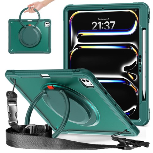 Pancerne Etui z Uchwytem, Podstawką i Paskiem do iPad Pro 13 2024 zielone