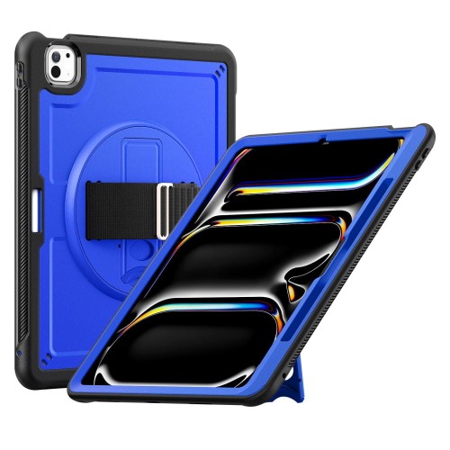 Mocne Etui z Uchwytem, Podstawką i Paskiem do iPad Pro 13 2024 granatowe