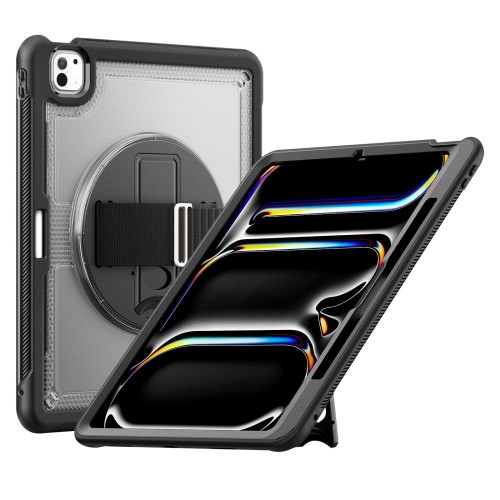 Mocne Etui z Uchwytem, Podstawką i Paskiem do iPad Pro 13 2024 transparentne