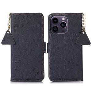 Skórzane Etui Pokrowiec RFID do iPhone 16 Pro Max granatowy