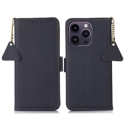 Skórzane Etui Pokrowiec RFID do iPhone 16 Pro Max granatowy