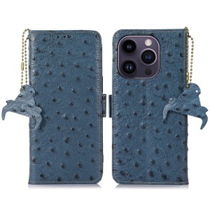 Skórzane Etui Pokrowiec RFID do iPhone 16 Pro Max niebieski