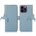Skórzane Etui Pokrowiec RFID do iPhone 16 Pro Max niebieskie