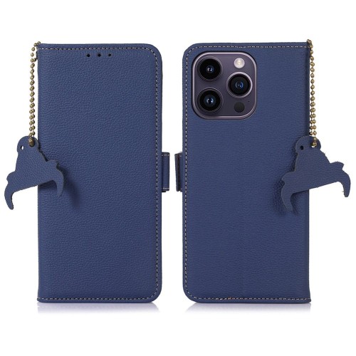 Skórzane Etui Pokrowiec RFID do iPhone 16 Pro Max granatowe