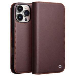 QIALINO Eleganckie Skórzane Matowe Etui do iPhone 16 Pro Max brązowe