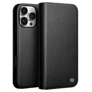 QIALINO Eleganckie Skórzane Matowe Etui do iPhone 16 Pro Max czarne