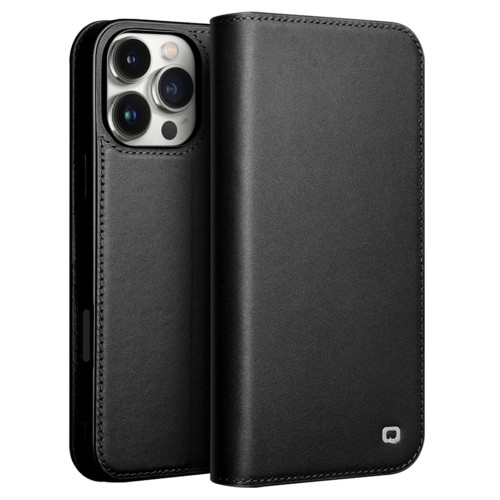 QIALINO Eleganckie Skórzane Matowe Etui do iPhone 16 Pro Max czarne